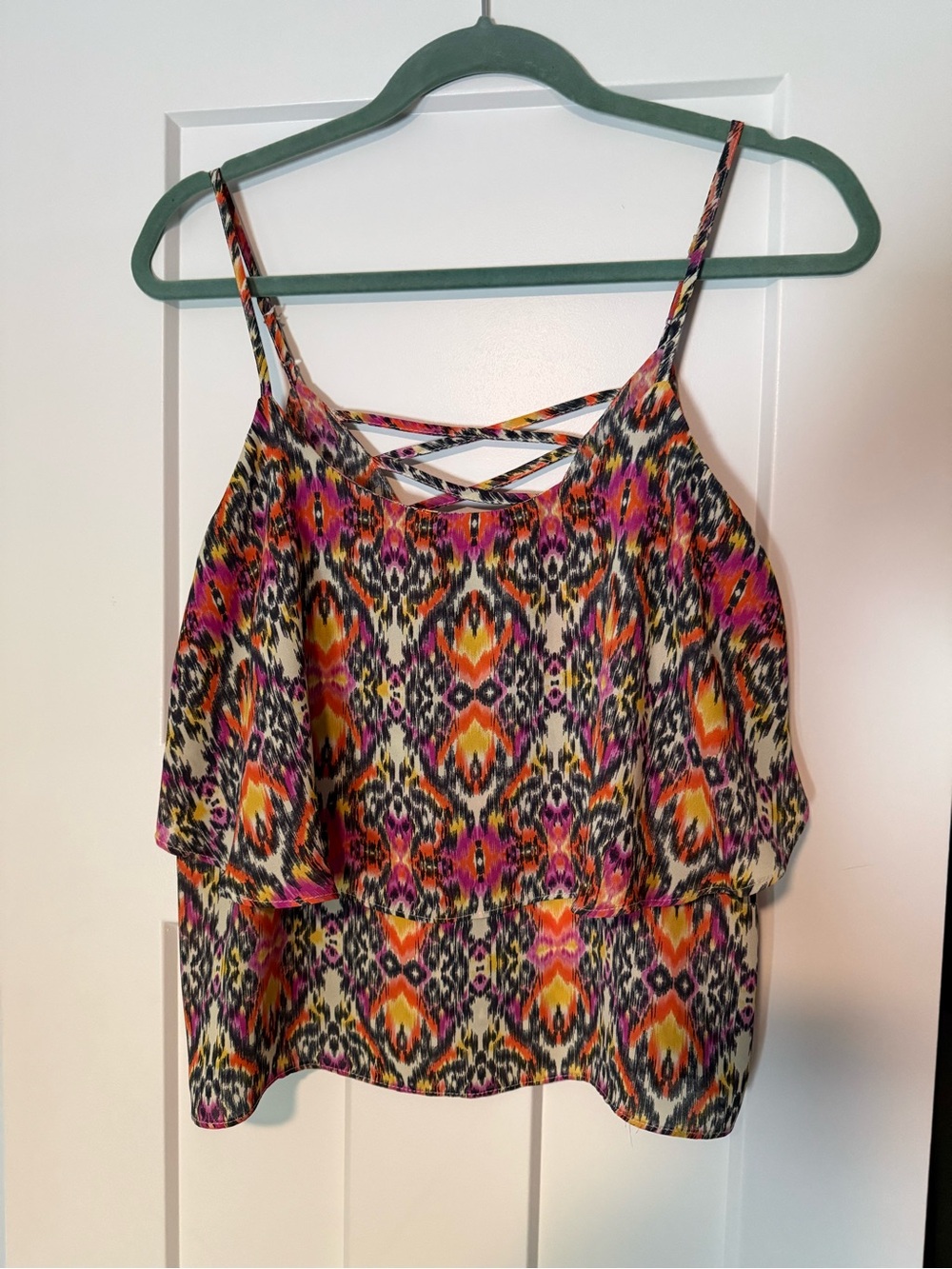 Paper Crane Multicolor Ikat Print Strappy Tank Top